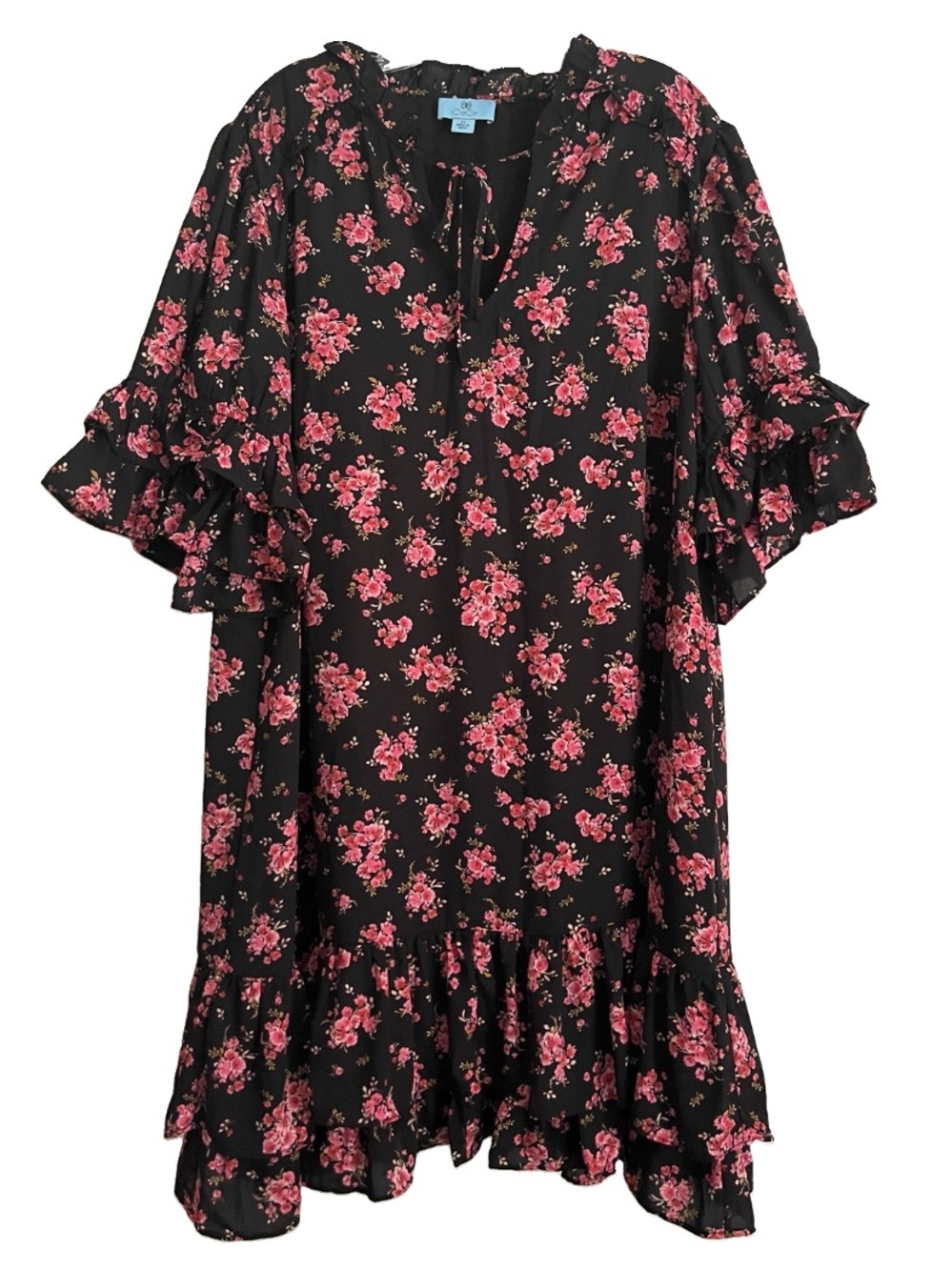 CeCe Tiered Dress 2X Floral Black Pink Cottagecore Coquette Whimsigoth